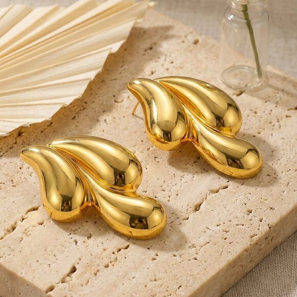 18K Gold Plated Stainless Steel Drop Earrings - Unique Teardrop Design✨ - Picture 11 of 11